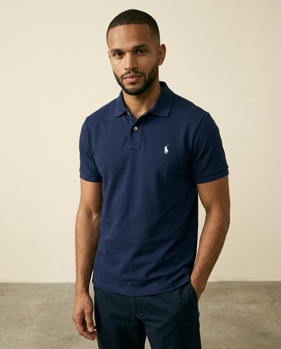 St. Martin Co RL Navy Piqué Short Sleeve Polo — back view