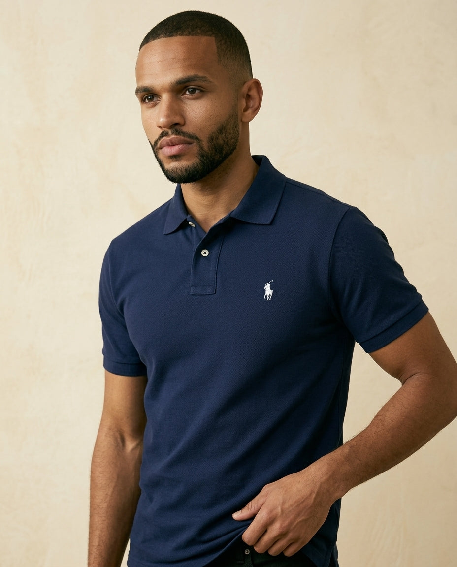 St. Martin Co RL Navy Piqué Short Sleeve Polo — side view