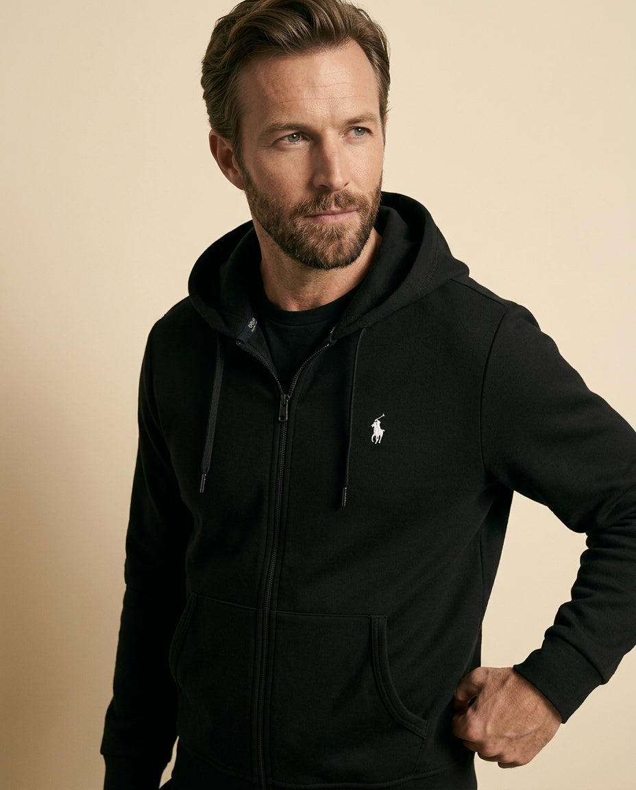 St. Martin Co RL Black Full-Zip Fleece Hoodie — side view