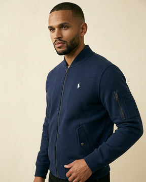 St. Martin Co RL Navy Piqué Bomber Full-Zip Jacket — back view