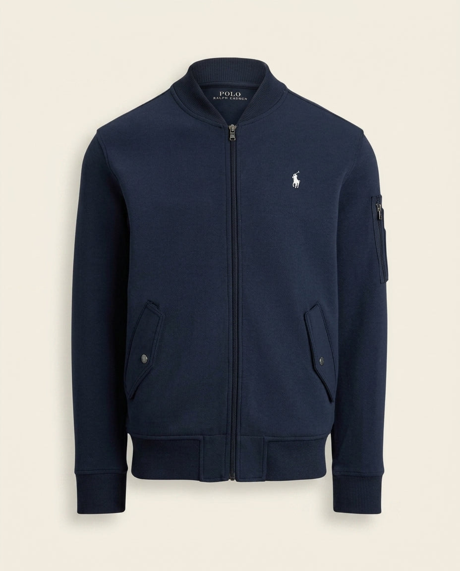 St. Martin Co RL Navy Piqué Bomber Full-Zip Jacket — front view