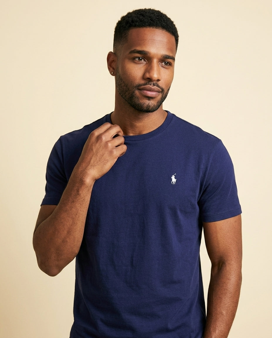 St. Martin Co RL Navy Crew Neck Cotton Tee — back view