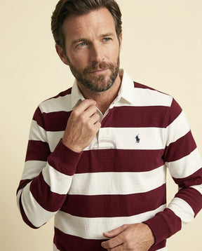 St. Martin Co RL Burgundy Block-Stripe Rugby Shirt — side view