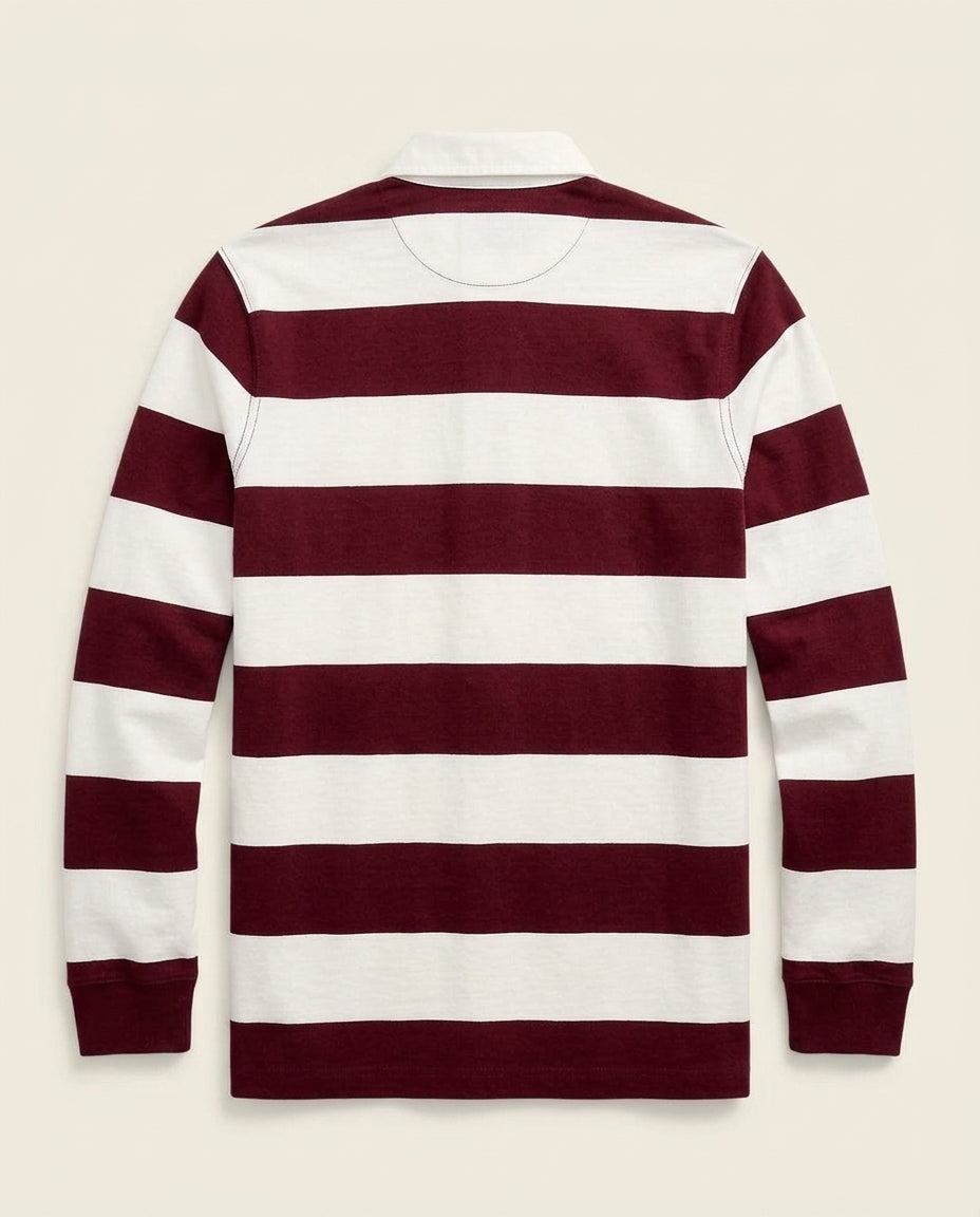 St. Martin Co RL Burgundy Block-Stripe Rugby Shirt — back view