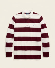 St. Martin Co RL Burgundy Block-Stripe Rugby Shirt — front view