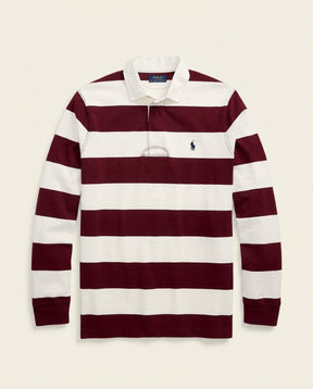 St. Martin Co RL Burgundy Block-Stripe Rugby Shirt — front view