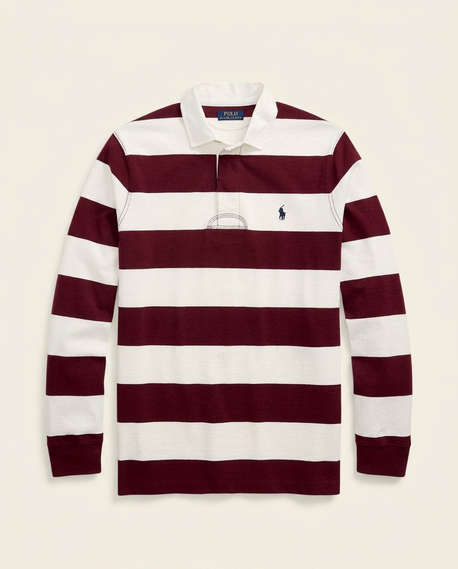 St. Martin Co RL Burgundy Block-Stripe Rugby Shirt — front view
