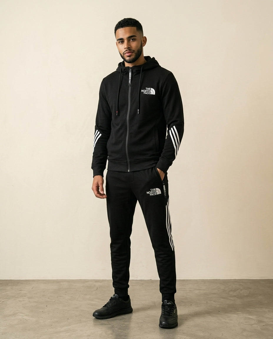 St. Martin Co TNF Black Stripe Panel Zip Tracksuit Set — side view