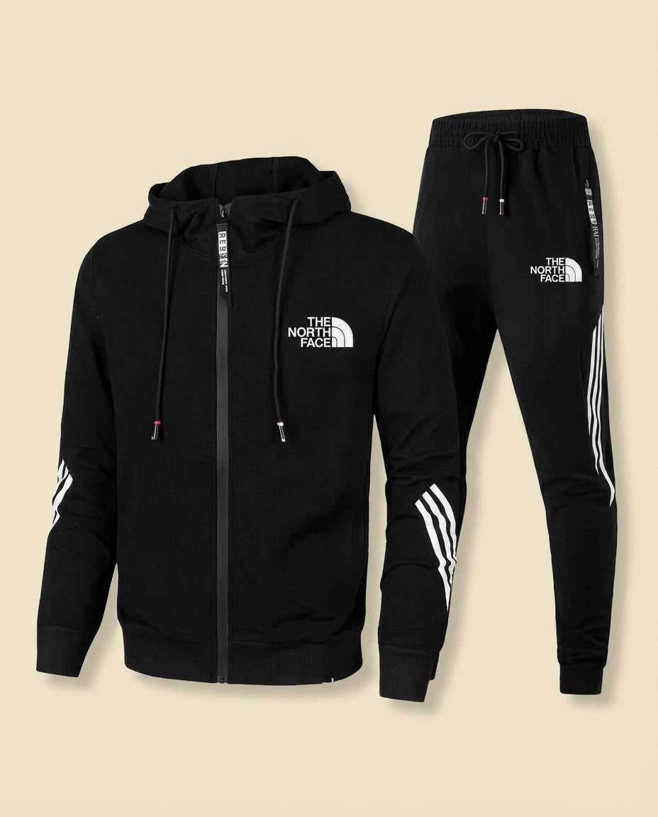St. Martin Co TNF Black Stripe Panel Zip Tracksuit Set — front view