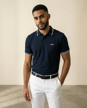 St. Martin Co BS Navy Tipped Piqué Polo Shirt — side view