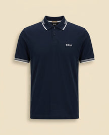 St. Martin Co BS Navy Tipped Piqué Polo Shirt — front view