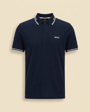 St. Martin Co BS Navy Tipped Piqué Polo Shirt — front view