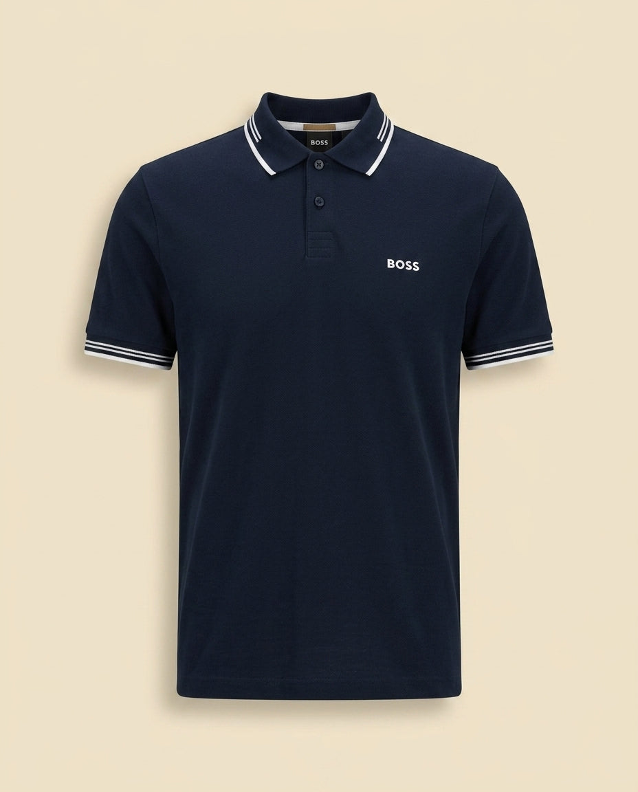 St. Martin Co BS Navy Tipped Piqué Polo Shirt — front view