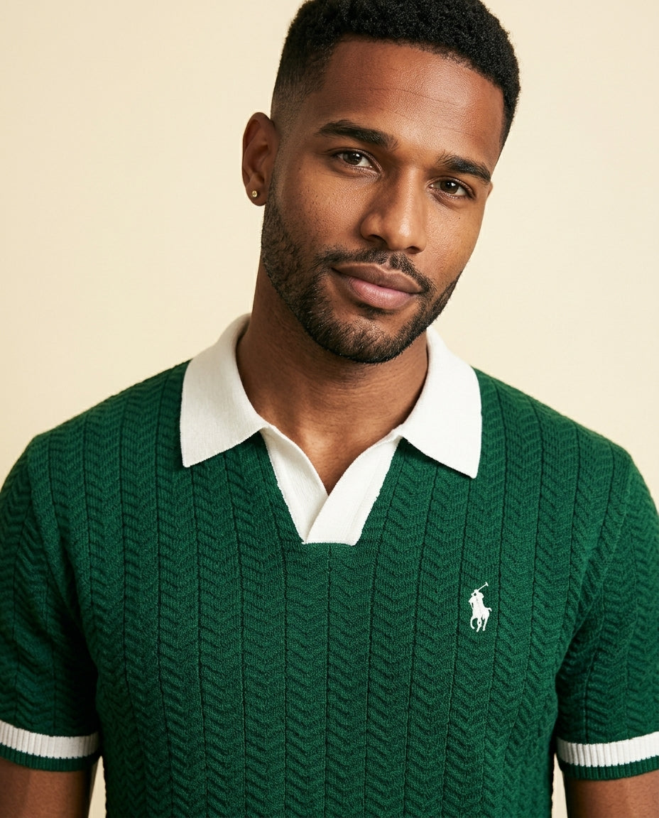 St. Martin Co RL Forest Green Textured Knit Polo Set — detail view