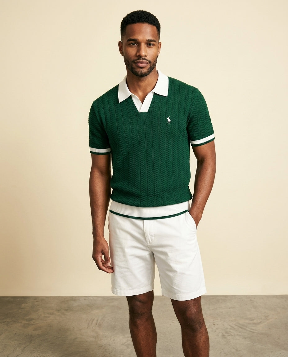 St. Martin Co RL Forest Green Textured Knit Polo Set — side view