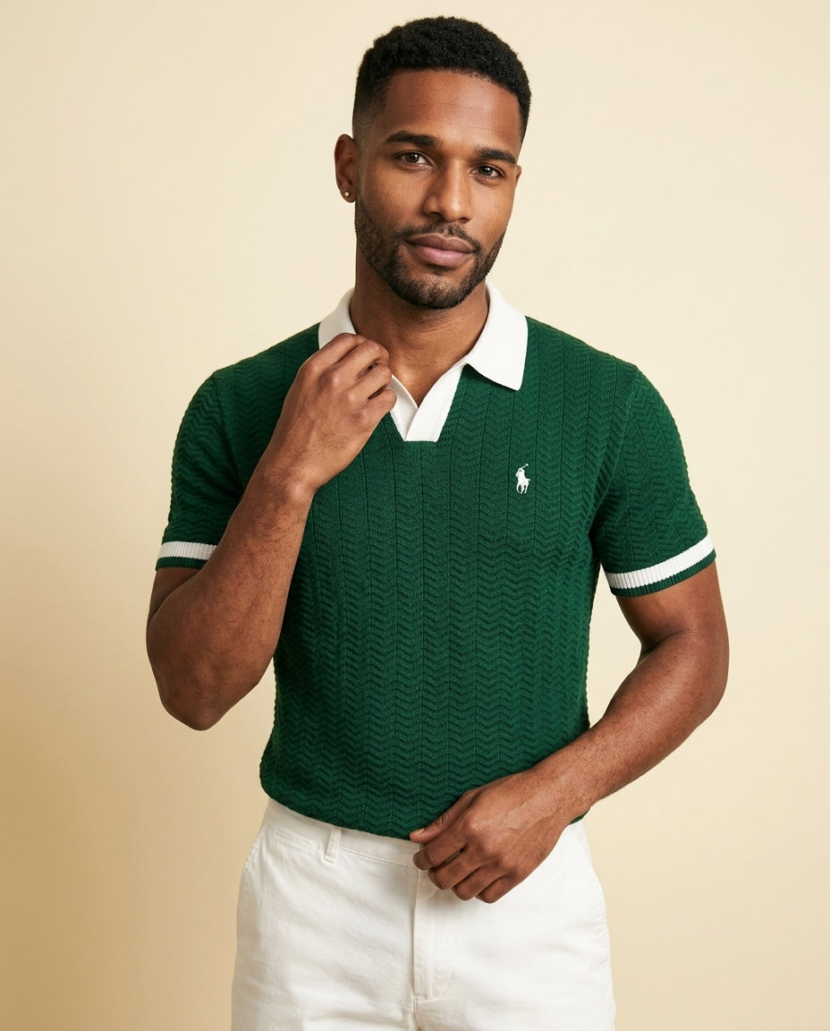 St. Martin Co RL Forest Green Textured Knit Polo Set — back view