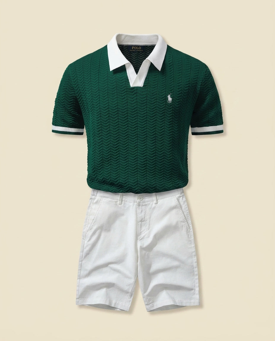 St. Martin Co RL Forest Green Textured Knit Polo Set — front view