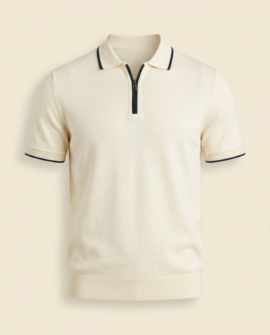 St. Martin Co RL Cream Tipped Quarter-Zip Knit Polo — front view