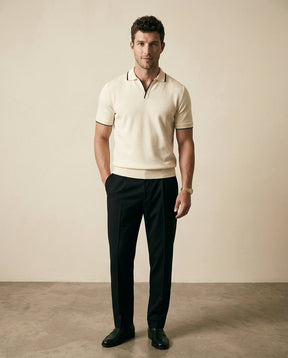 St. Martin Co Cream Tipped Open-Collar Knitted Polo — side view
