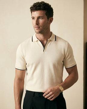 St. Martin Co Cream Tipped Open-Collar Knitted Polo — back view