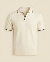 St. Martin Co Cream Tipped Open-Collar Knitted Polo — front view