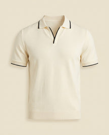 St. Martin Co Cream Tipped Open-Collar Knitted Polo — front view