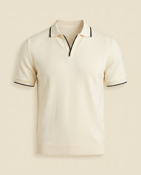 St. Martin Co Cream Tipped Open-Collar Knitted Polo — front view