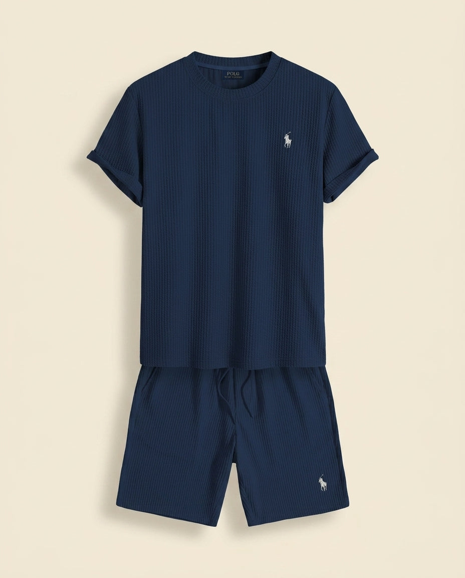St. Martin Co RL Navy Waffle-Knit Lounge Set — front view