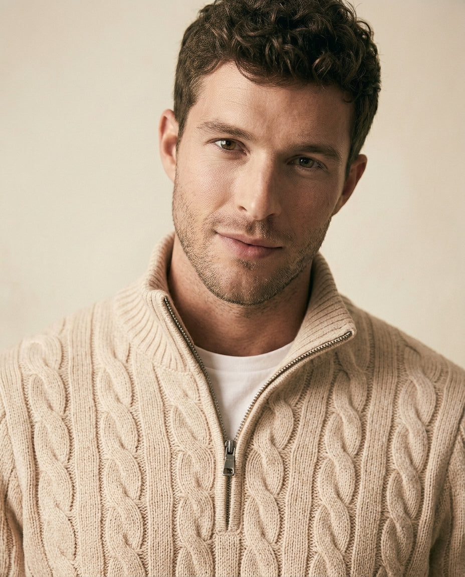St. Martin Co Cable-Knit Quarter-Zip and Trouser Set — detail view