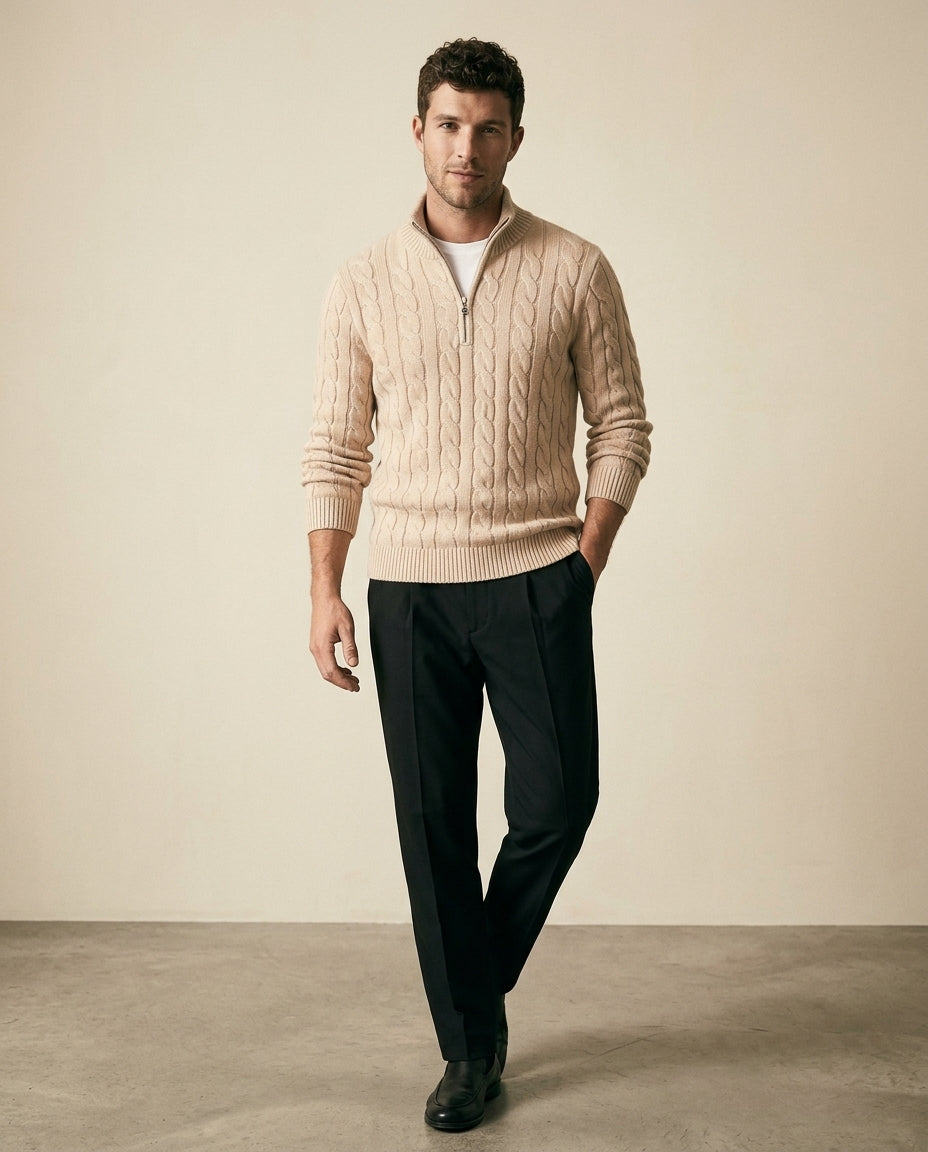 St. Martin Co Cable-Knit Quarter-Zip and Trouser Set — side view