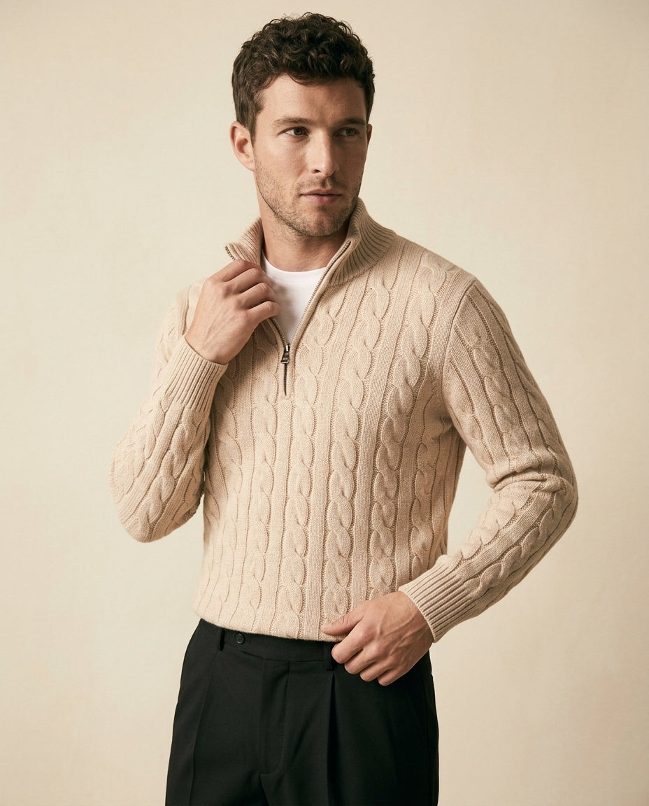 St. Martin Co Cable-Knit Quarter-Zip and Trouser Set — back view