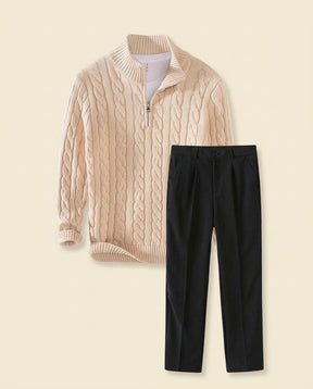 St. Martin Co Cable-Knit Quarter-Zip and Trouser Set — front view