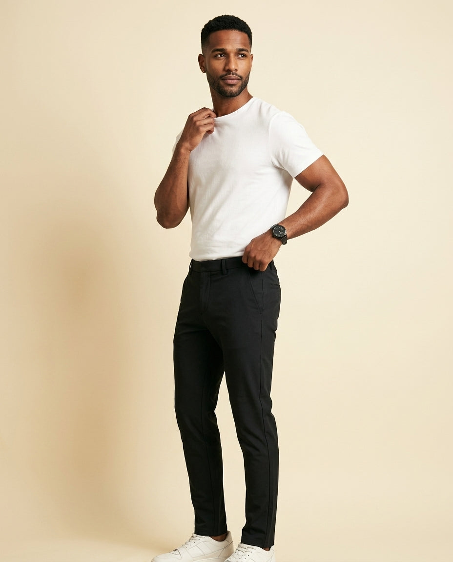 St. Martin Co Black Slim-Cut Tailored Stretch Trouser — back view