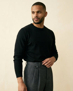 St. Martin Co Grey Herringbone Double-Pleat Wool Trousers — back view