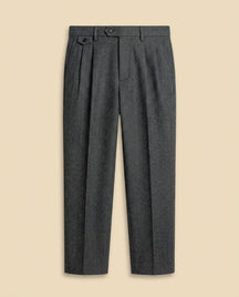 St. Martin Co Grey Herringbone Double-Pleat Wool Trousers — front view