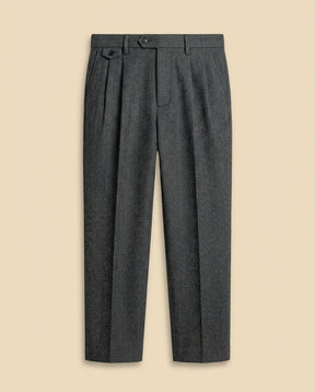 St. Martin Co Grey Herringbone Double-Pleat Wool Trousers — front view