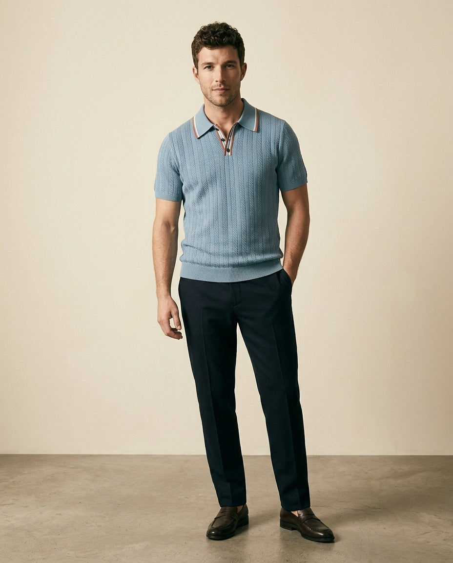 St. Martin Co Slate Blue Herringbone Knit Polo — side view