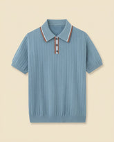St. Martin Co Slate Blue Herringbone Knit Polo — front view