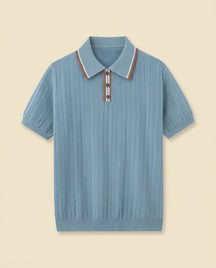St. Martin Co Slate Blue Herringbone Knit Polo — front view