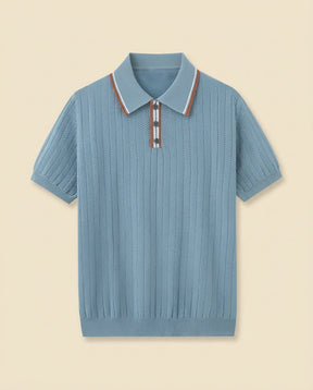 St. Martin Co Slate Blue Herringbone Knit Polo — front view