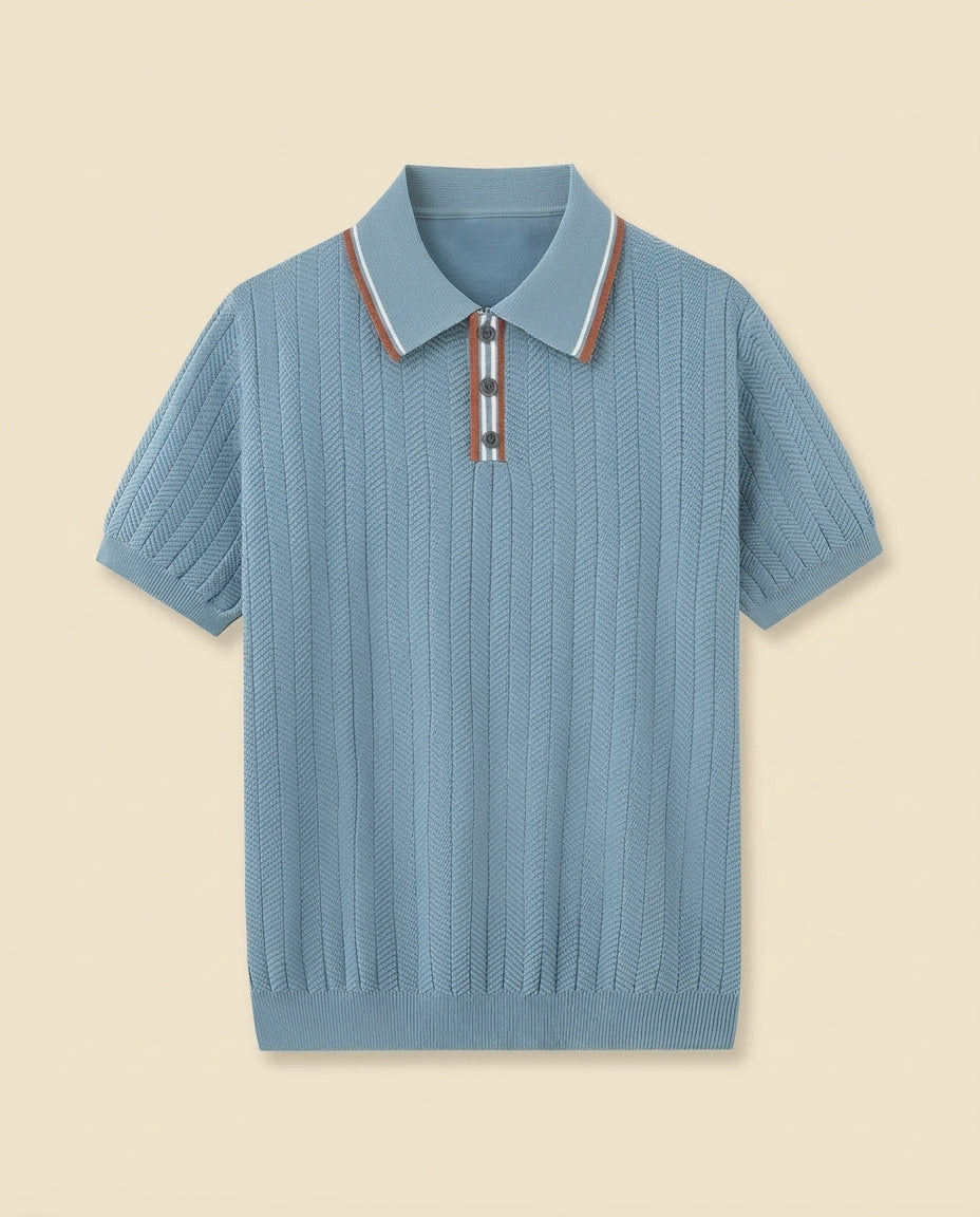 St. Martin Co Slate Blue Herringbone Knit Polo — front view