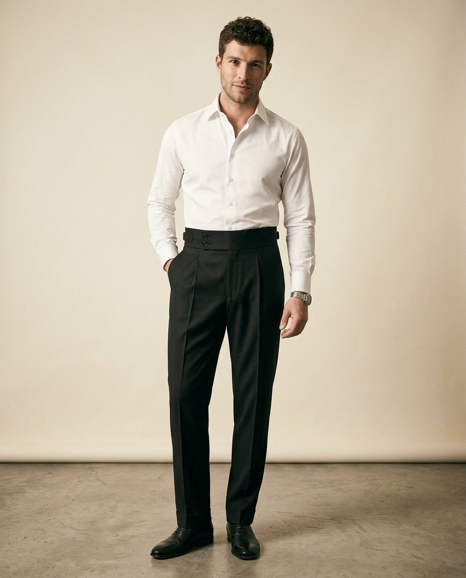 St. Martin Co Black Double-Pleat Waistband Trouser — side view