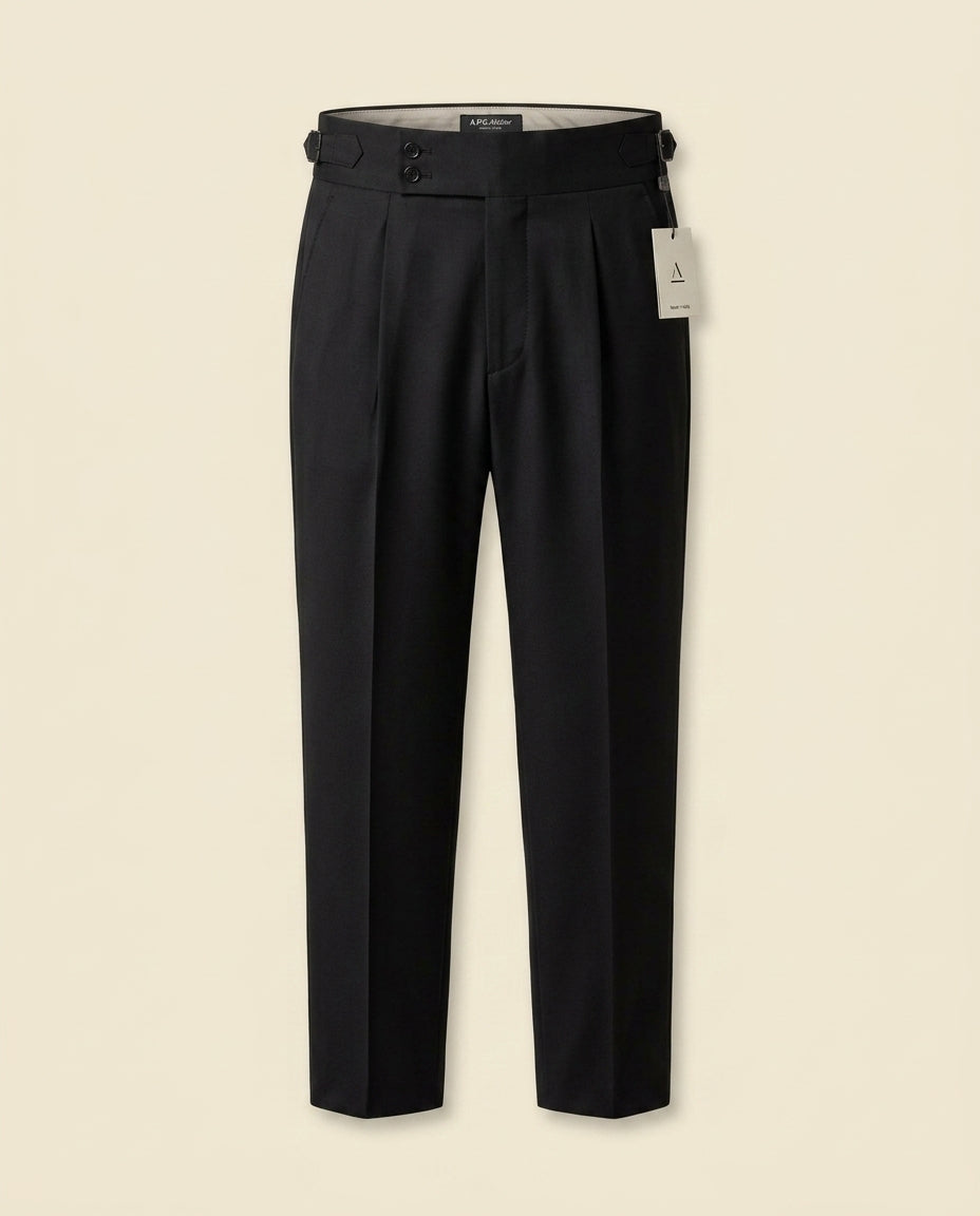 St. Martin Co Black Double-Pleat Waistband Trouser — front view