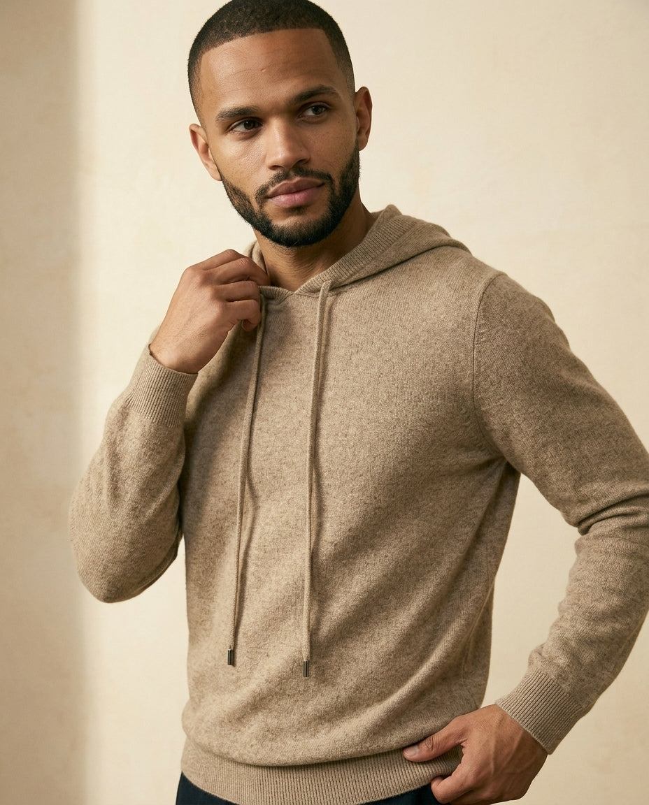 St. Martin Co Oat Marl Knitted Drawstring Hoodie — back view