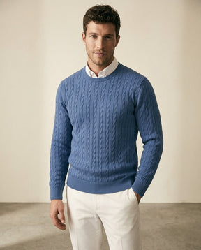 St. Martin Co Steel Blue Cable Crewneck Sweater — side view