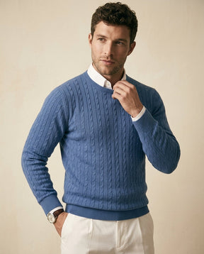 St. Martin Co Steel Blue Cable Crewneck Sweater — back view