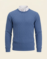 St. Martin Co Steel Blue Cable Crewneck Sweater — front view
