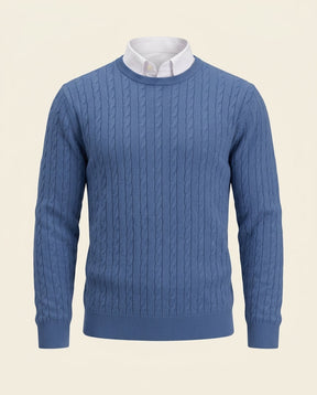 St. Martin Co Steel Blue Cable Crewneck Sweater — front view