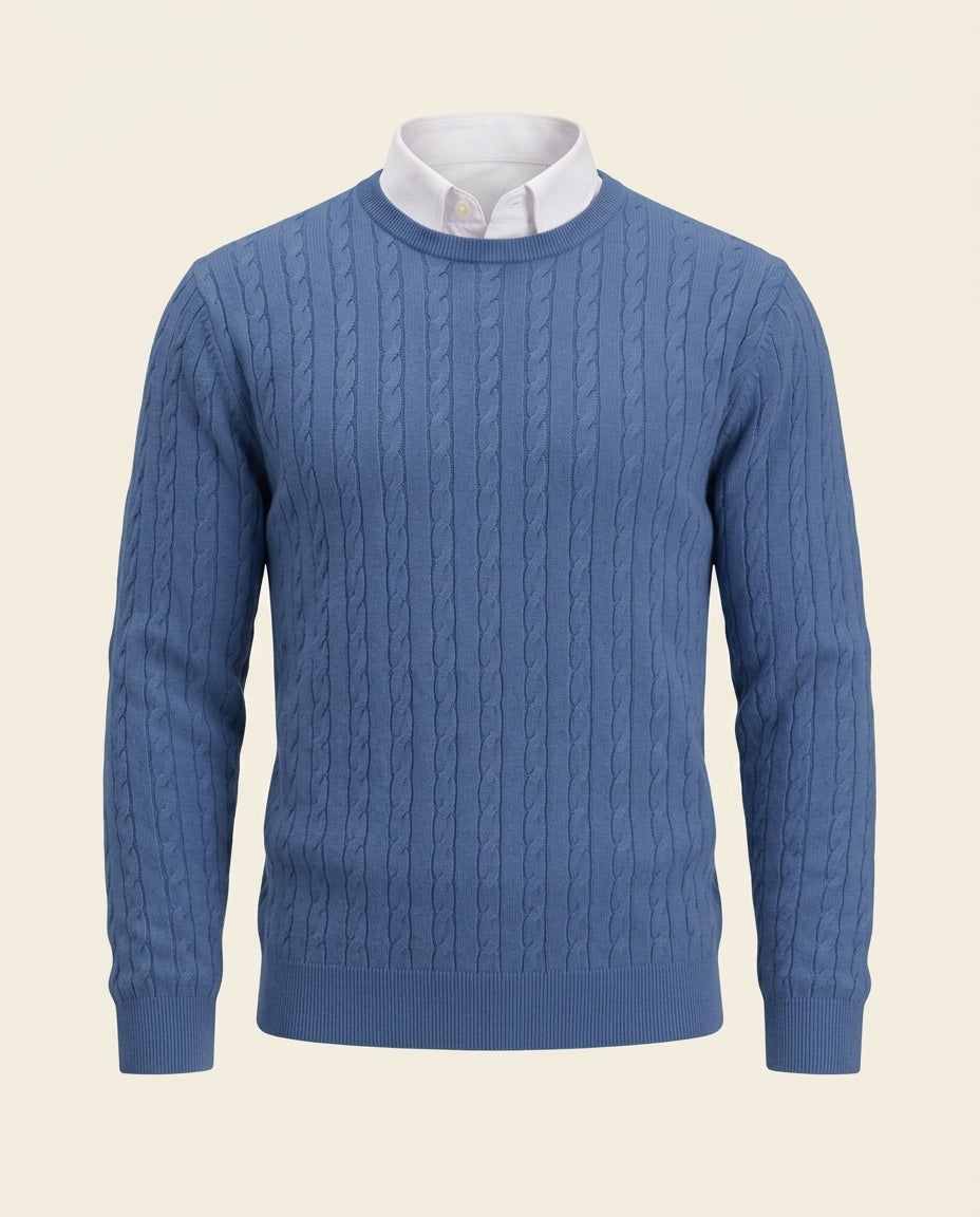 St. Martin Co Steel Blue Cable Crewneck Sweater — front view