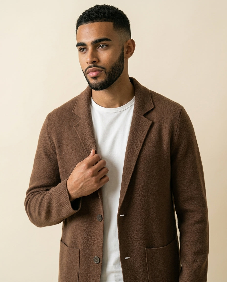 St. Martin Co Tobacco Wool Unstructured Notch Lapel Blazer — back view